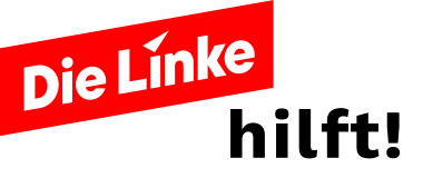 Links das Logo der Partei "Die Linke", rechts darunter der Schriftzug "hilft!"